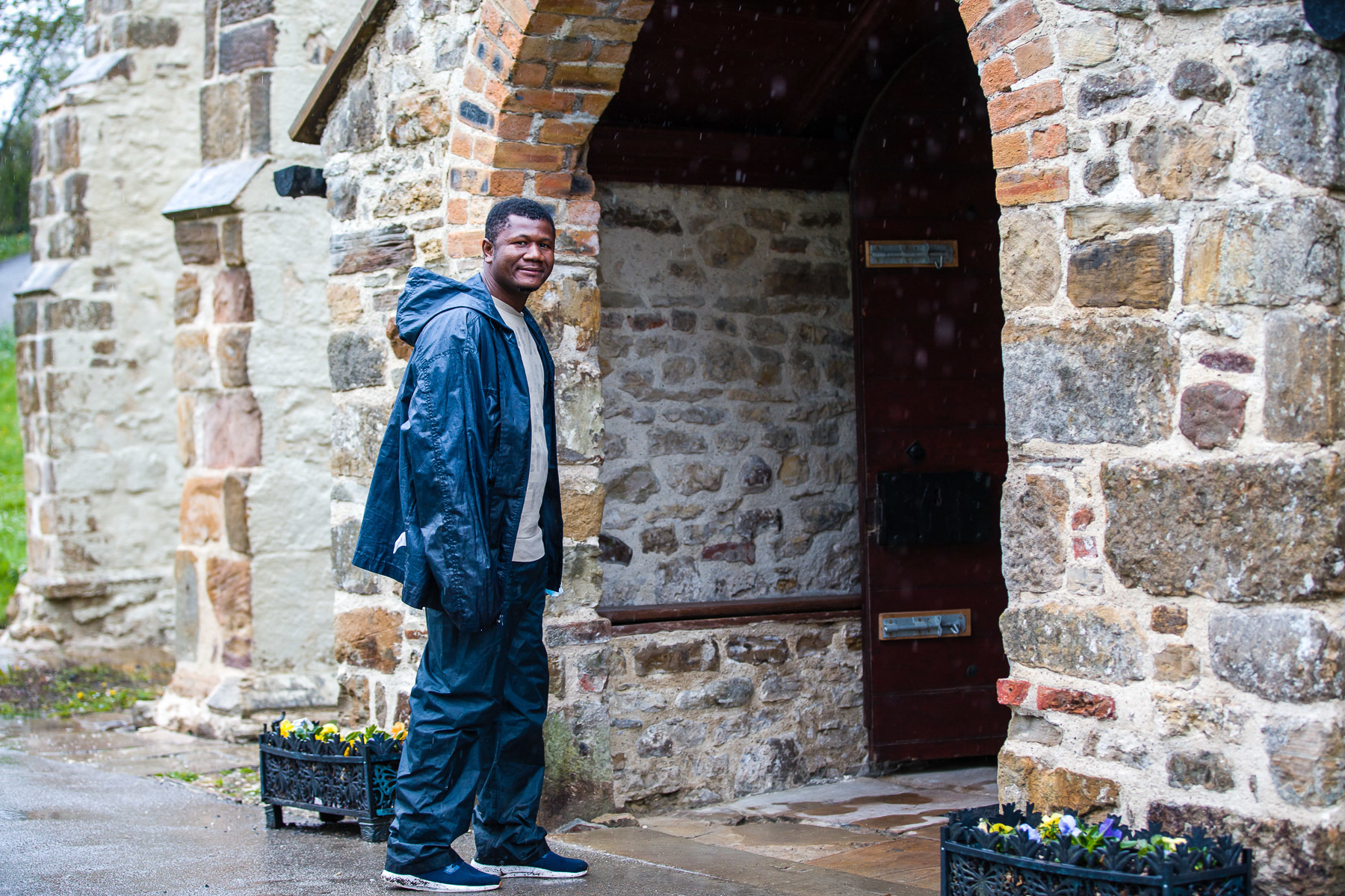 Seeker of Asylum Mamoud Nyelenkeh arrives at St Helens, Kelloe with the rest of the Pilgrims. Pictures: KEITH BLUNDY