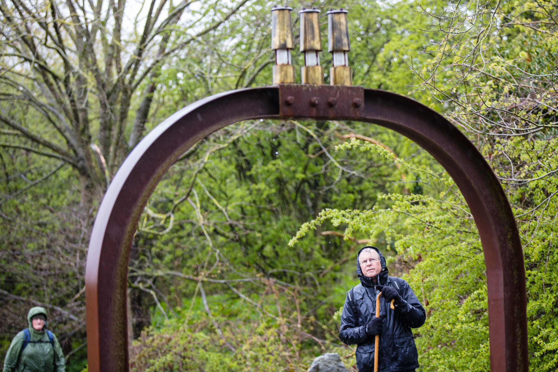 Bishop Paul studies the Miners lamp statue nr St Helens, Kelloe Pictures: KEITH BLUNDY