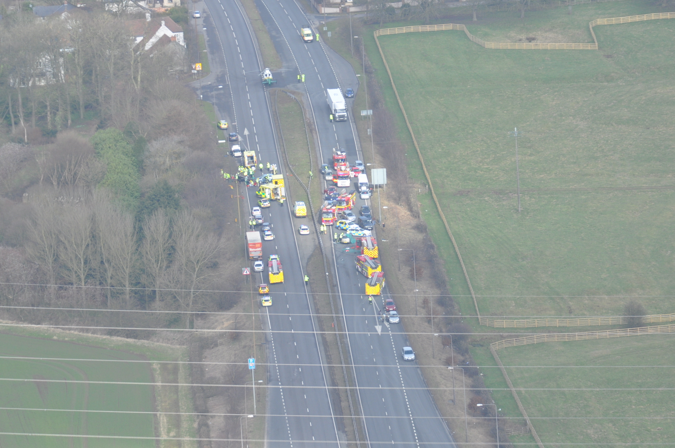 The aftermath of the two crashes on the A19 in March 2015