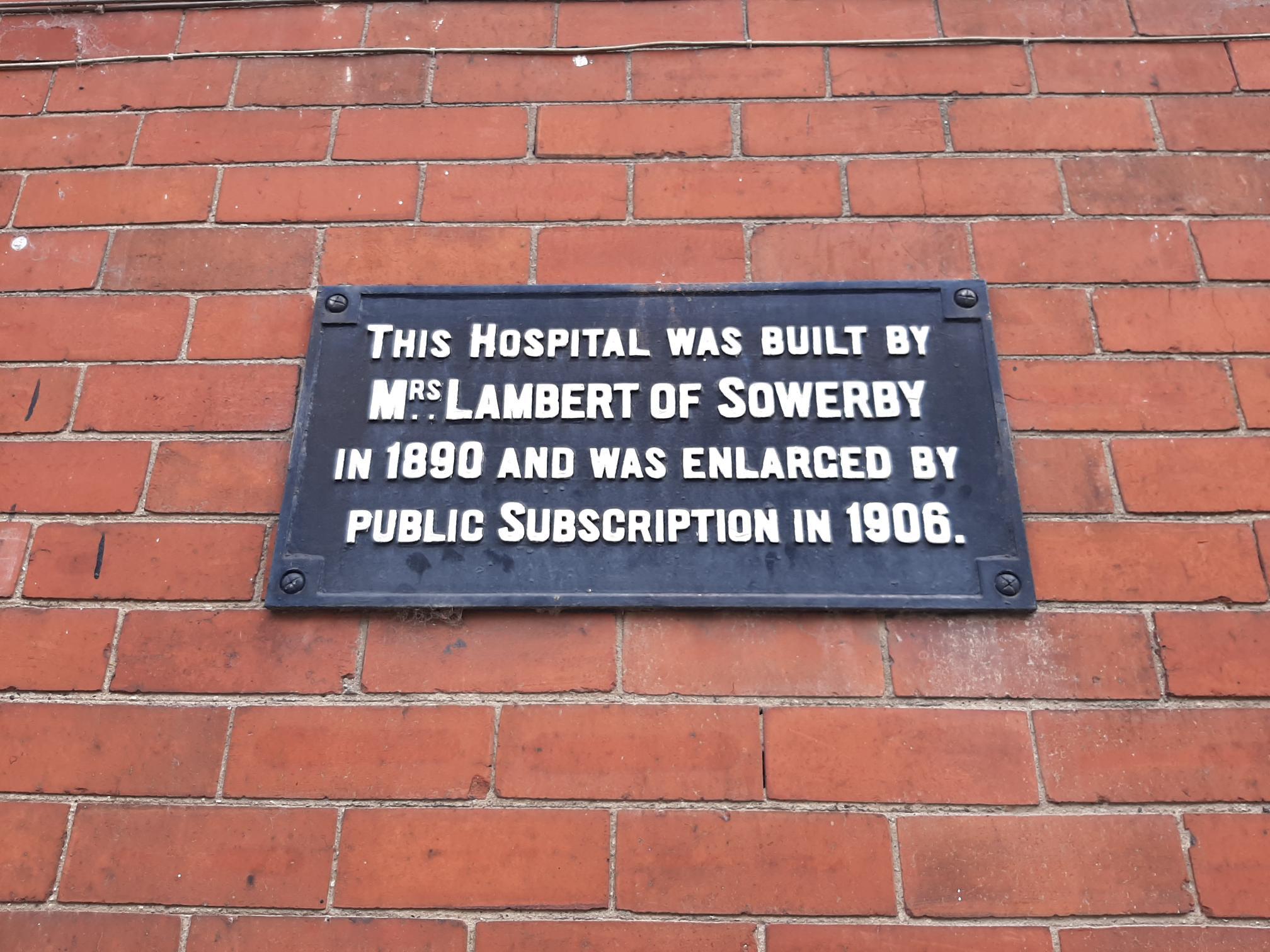 The plaque at the the Lambert Hospital in Thirsk 