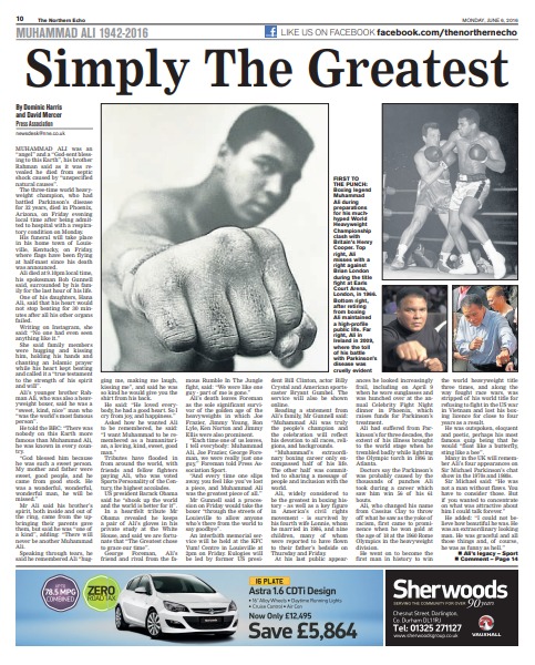 The Northern Echo’s report on Muhammad Ali’s death