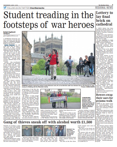 The Northern Echo’s report on the university students walk to the Somme