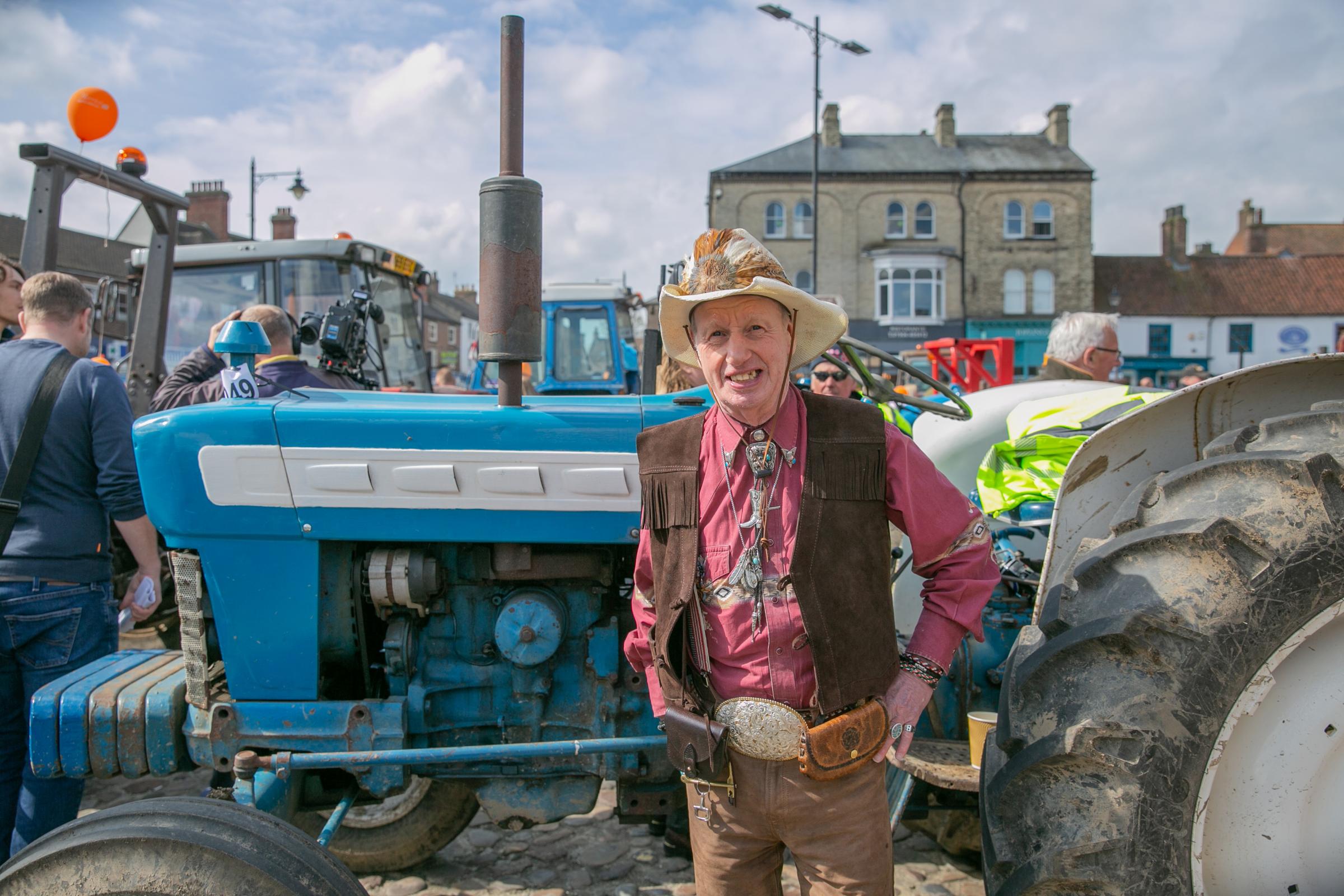 Tv Vet Peter Wright tractor run for Thirsk Hospice charity pictured the Yorkshire Cowboy Ryan Burn Picture: SARAH CALDECOTT